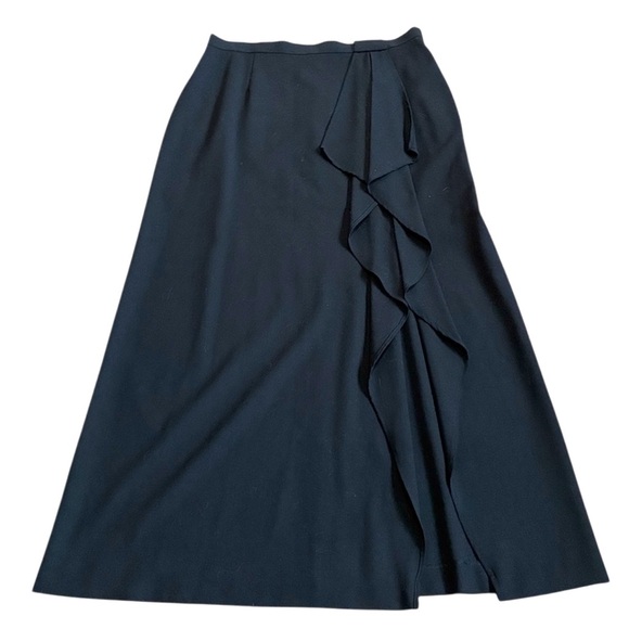 Escada Virgin Wool Black Maxi Skirt Ruffled Side slit Size42 NWT $675 Luxury